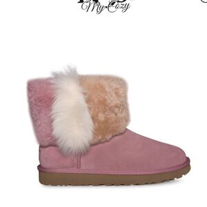 Women’s UGG Classic Mini Wisp Pink Dawn fur boots size 7 NWOT warm cozy snow ski